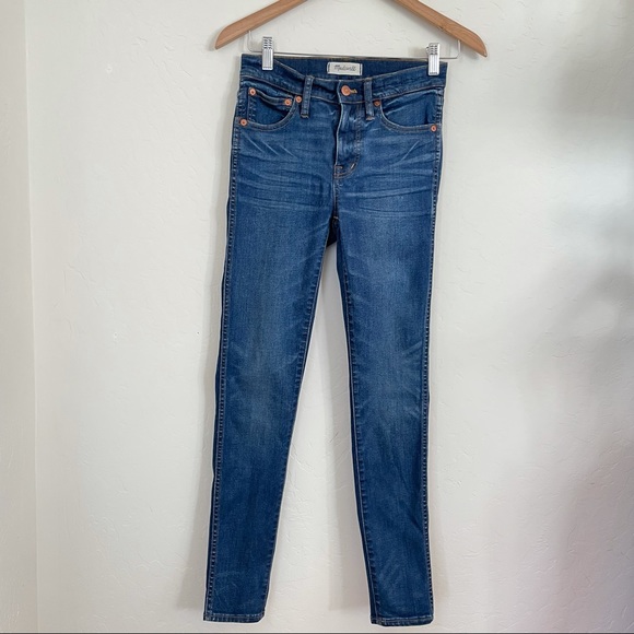 Madewell 9” High Rise Skinny Jeans Whiskered Dark Denim Wash Size: 25 - Picture 2 of 13